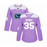 Women's Vancouver Canucks #35 Thatcher Demko Authentic Purple Fights Cancer Practice Hockey Jersey