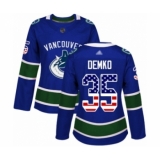 Women's Vancouver Canucks #35 Thatcher Demko Authentic Blue USA Flag Fashion Hockey Jersey