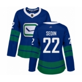 Women's Vancouver Canucks #22 Daniel Sedin Authentic Royal Blue Alternate Hockey Jersey