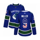 Women's Vancouver Canucks #9 J.T. Miller Authentic Blue USA Flag Fashion Hockey Jersey