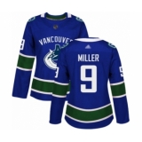 Women's Vancouver Canucks #9 J.T. Miller Authentic Blue Home Hockey Jersey