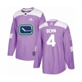 Youth Vancouver Canucks #4 Jordie Benn Authentic Purple Fights Cancer Practice Hockey Jersey