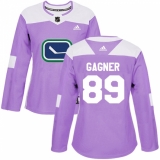 Women's Adidas Vancouver Canucks #89 Sam Gagner Authentic Purple Fights Cancer Practice NHL Jersey