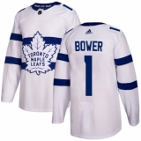 Men's Adidas Toronto Maple Leafs #1 Johnny Bower Authentic White 2018 Stadium Series NHL Jersey