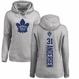 NHL Women's Adidas Toronto Maple Leafs #31 Frederik Andersen Ash Backer Pullover Hoodie