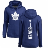NHL Women's Adidas Toronto Maple Leafs #1 Johnny Bower Royal Blue Backer Pullover Hoodie