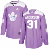 Men's Adidas Toronto Maple Leafs #31 Frederik Andersen Authentic Purple Fights Cancer Practice NHL Jersey