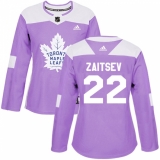 Women's Adidas Toronto Maple Leafs #22 Nikita Zaitsev Authentic Purple Fights Cancer Practice NHL Jersey