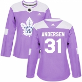 Women's Adidas Toronto Maple Leafs #31 Frederik Andersen Authentic Purple Fights Cancer Practice NHL Jersey