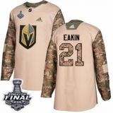 Youth Adidas Vegas Golden Knights #21 Cody Eakin Authentic Camo Veterans Day Practice 2018 Stanley Cup Final NHL Jersey