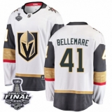 Youth Vegas Golden Knights #41 Pierre-Edouard Bellemare Authentic White Away Fanatics Branded Breakaway 2018 Stanley Cup Final NHL Jersey