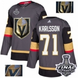 Men's Adidas Vegas Golden Knights #71 William Karlsson Authentic Gray Fashion Gold 2018 Stanley Cup Final NHL Jersey