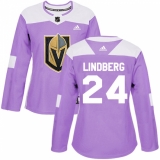 Women's Adidas Vegas Golden Knights #24 Oscar Lindberg Authentic Purple Fights Cancer Practice NHL Jersey