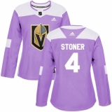 Women's Adidas Vegas Golden Knights #4 Clayton Stoner Authentic Purple Fights Cancer Practice NHL Jersey