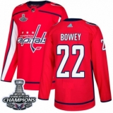 Men's Adidas Washington Capitals #22 Madison Bowey Premier Red Home 2018 Stanley Cup Final Champions NHL Jersey