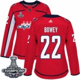 Women's Adidas Washington Capitals #22 Madison Bowey Authentic Red Home 2018 Stanley Cup Final Champions NHL Jersey