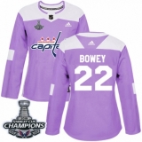 Women's Adidas Washington Capitals #22 Madison Bowey Authentic Purple Fights Cancer Practice 2018 Stanley Cup Final Champions NHL Jersey