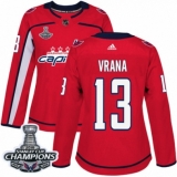 Women's Adidas Washington Capitals #13 Jakub Vrana Authentic Red Home 2018 Stanley Cup Final Champions NHL Jersey