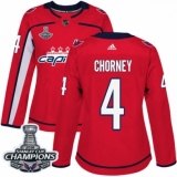 Women's Adidas Washington Capitals #4 Taylor Chorney Authentic Red Home 2018 Stanley Cup Final Champions NHL Jersey