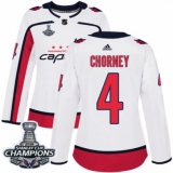 Women's Adidas Washington Capitals #4 Taylor Chorney Authentic White Away 2018 Stanley Cup Final Champions NHL Jersey