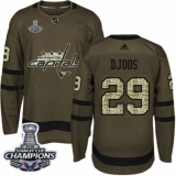 Youth Adidas Washington Capitals #29 Christian Djoos Authentic Green Salute to Service 2018 Stanley Cup Final Champions NHL Jersey