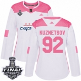 Women's Adidas Washington Capitals #92 Evgeny Kuznetsov Authentic White/Pink Fashion 2018 Stanley Cup Final NHL Jersey