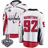 Men's Washington Capitals #92 Evgeny Kuznetsov Fanatics Branded White Away Breakaway 2018 Stanley Cup Final NHL Jersey