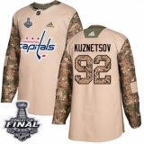 Youth Adidas Washington Capitals #92 Evgeny Kuznetsov Authentic Camo Veterans Day Practice 2018 Stanley Cup Final NHL Jersey