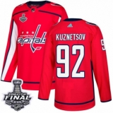 Men's Adidas Washington Capitals #92 Evgeny Kuznetsov Authentic Red Home 2018 Stanley Cup Final NHL Jersey