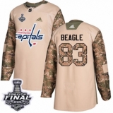 Men's Adidas Washington Capitals #83 Jay Beagle Authentic Camo Veterans Day Practice 2018 Stanley Cup Final NHL Jersey
