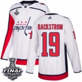 Men's Adidas Washington Capitals #19 Nicklas Backstrom Authentic White Away 2018 Stanley Cup Final NHL Jersey