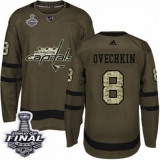 Youth Adidas Washington Capitals #8 Alex Ovechkin Authentic Green Salute to Service 2018 Stanley Cup Final NHL Jersey