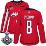Women's Adidas Washington Capitals #8 Alex Ovechkin Authentic Red Home 2018 Stanley Cup Final NHL Jersey