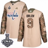 Youth Adidas Washington Capitals #9 Dmitry Orlov Authentic Camo Veterans Day Practice 2018 Stanley Cup Final NHL Jersey