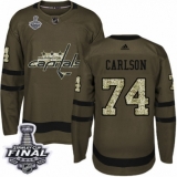 Men's Adidas Washington Capitals #74 John Carlson Authentic Green Salute to Service 2018 Stanley Cup Final NHL Jersey