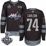 Men's Adidas Washington Capitals #74 John Carlson Authentic Black 1917-2017 100th Anniversary 2018 Stanley Cup Final NHL Jersey