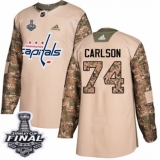Youth Adidas Washington Capitals #74 John Carlson Authentic Camo Veterans Day Practice 2018 Stanley Cup Final NHL Jersey