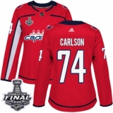 Women's Adidas Washington Capitals #74 John Carlson Authentic Red Home 2018 Stanley Cup Final NHL Jersey