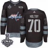 Men's Adidas Washington Capitals #70 Braden Holtby Authentic Black 1917-2017 100th Anniversary 2018 Stanley Cup Final NHL Jersey
