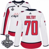 Women's Adidas Washington Capitals #70 Braden Holtby Authentic White Away 2018 Stanley Cup Final NHL Jersey