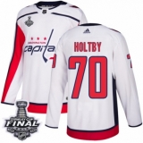 Men's Adidas Washington Capitals #70 Braden Holtby Authentic White Away 2018 Stanley Cup Final NHL Jersey