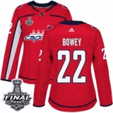 Women's Adidas Washington Capitals #22 Madison Bowey Authentic Red Home 2018 Stanley Cup Final NHL Jersey