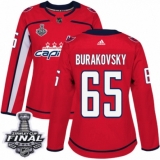 Women's Adidas Washington Capitals #65 Andre Burakovsky Authentic Red Home 2018 Stanley Cup Final NHL Jersey
