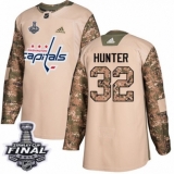 Youth Adidas Washington Capitals #32 Dale Hunter Authentic Camo Veterans Day Practice 2018 Stanley Cup Final NHL Jersey