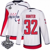 Men's Adidas Washington Capitals #32 Dale Hunter Authentic White Away 2018 Stanley Cup Final NHL Jersey