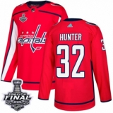Men's Adidas Washington Capitals #32 Dale Hunter Authentic Red Home 2018 Stanley Cup Final NHL Jersey