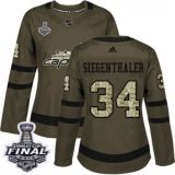 Women's Adidas Washington Capitals #34 Jonas Siegenthaler Authentic Green Salute to Service 2018 Stanley Cup Final NHL Jersey