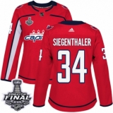 Women's Adidas Washington Capitals #34 Jonas Siegenthaler Authentic Red Home 2018 Stanley Cup Final NHL Jersey