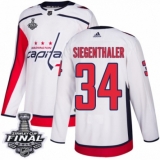 Men's Adidas Washington Capitals #34 Jonas Siegenthaler Authentic White Away 2018 Stanley Cup Final NHL Jersey