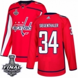 Men's Adidas Washington Capitals #34 Jonas Siegenthaler Premier Red Home 2018 Stanley Cup Final NHL Jersey